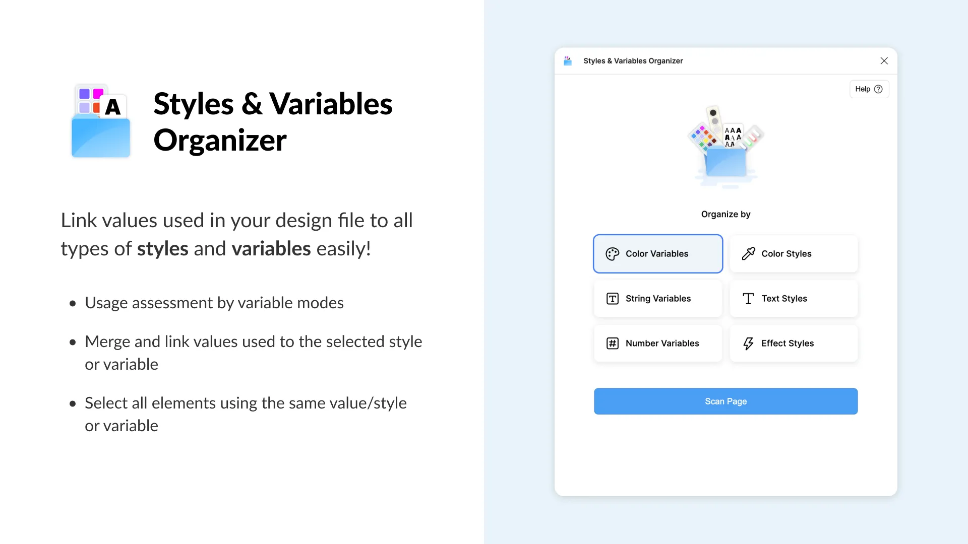 Styles &#x26; Variables Organizer plugin interface